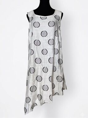 GOA Asymmetrical White Polka Dot Linen Blend Tunic Dress Sleeveless Size Large
